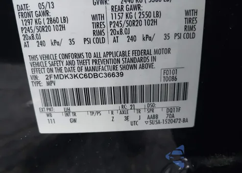 2013 Ford Edge Limited z USA, uszkodzony, nr VIN 2FMDK3KC6DBC36639